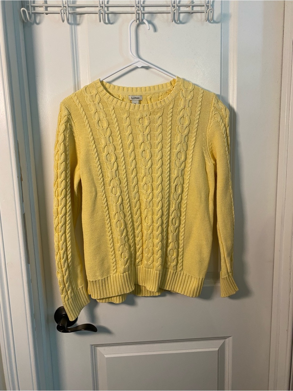 L.L. Bean Yellow Cotton Cable Knit Crewneck Sweater